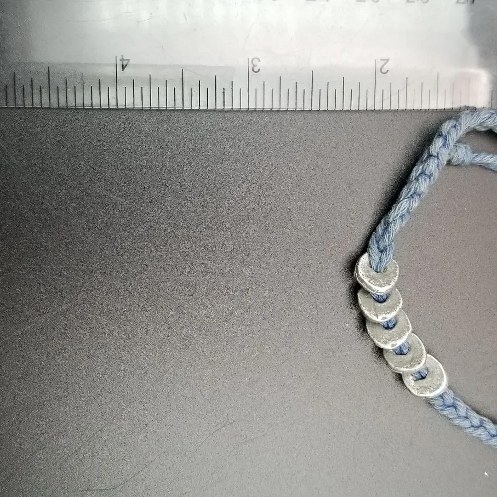 Sterling silver disc nugget bracelet minimalist braided sky blue jewelry. B308